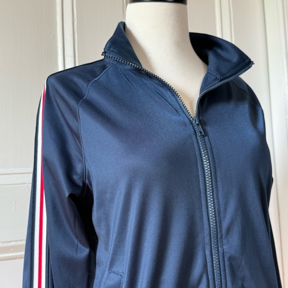 Athletic Works Women’s Navy Blue Track Jacket with Striped Sleeves Small 4-6 - Picture 9 of 11